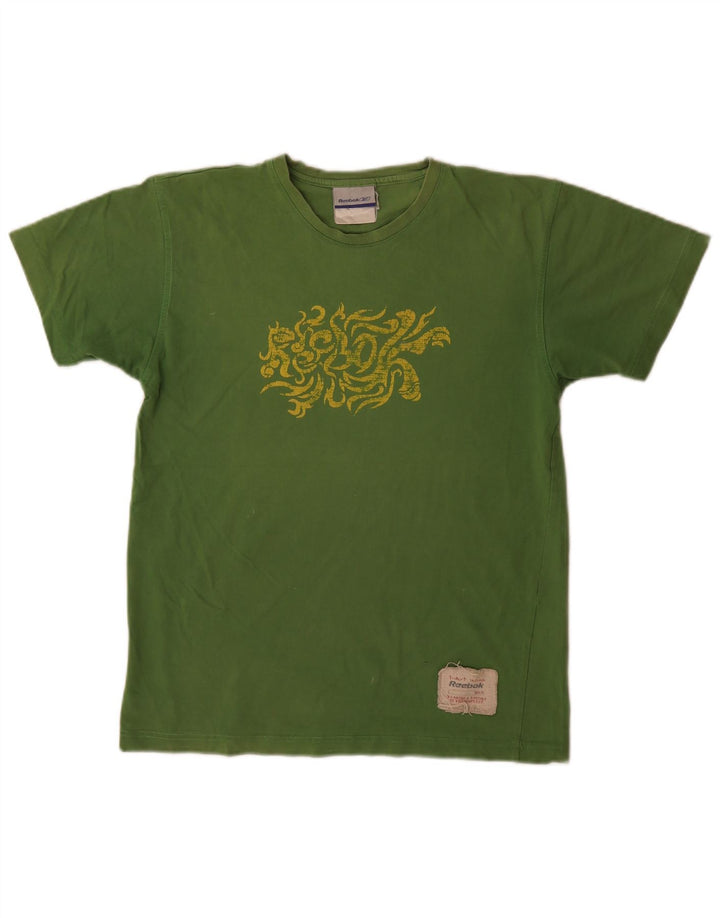 Męski T-shirt Reebok z grafiką, mały, zielony, bawełniany