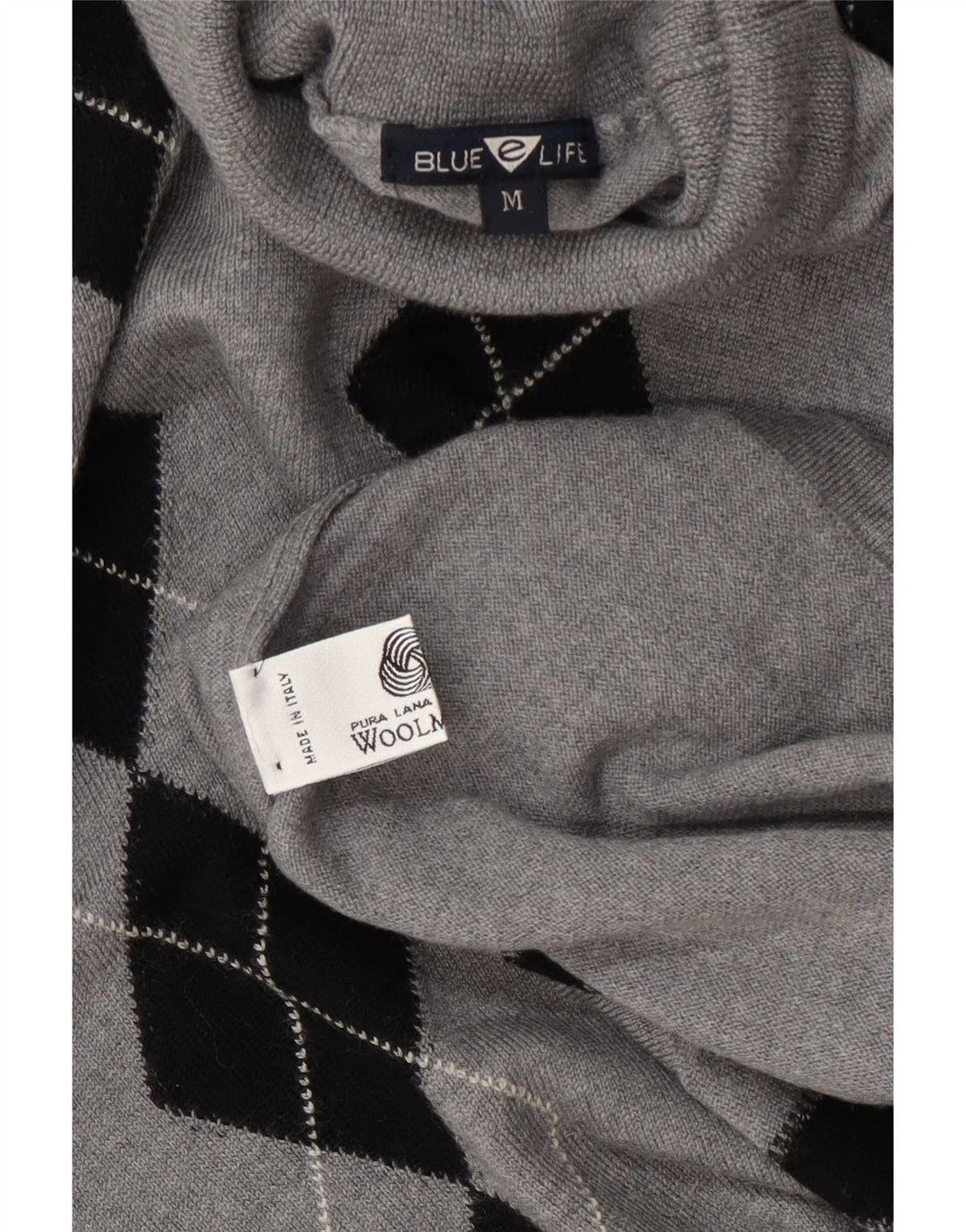 Sweter damski w stylu vintage z wywijanym dekoltem UK 14 Średni szary Argyle/Diament