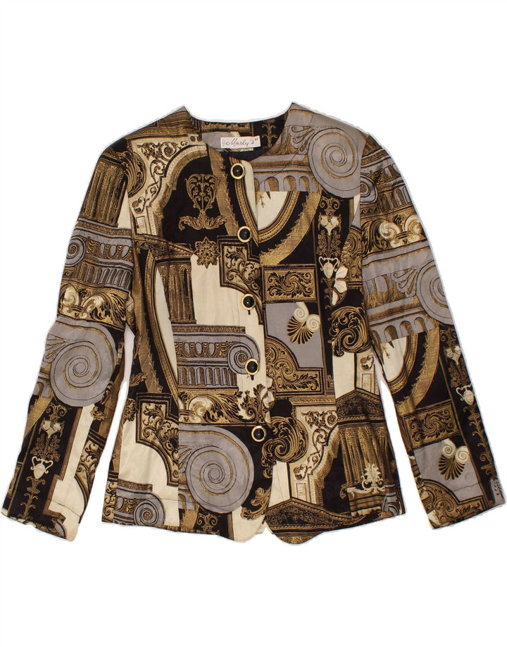 MARLY'S Womens Abstract Pattern 5 Button Blazer Jacket IT 42 Medium Beige Vintage Marly's and Second-Hand Marly's from Messina Hembry 