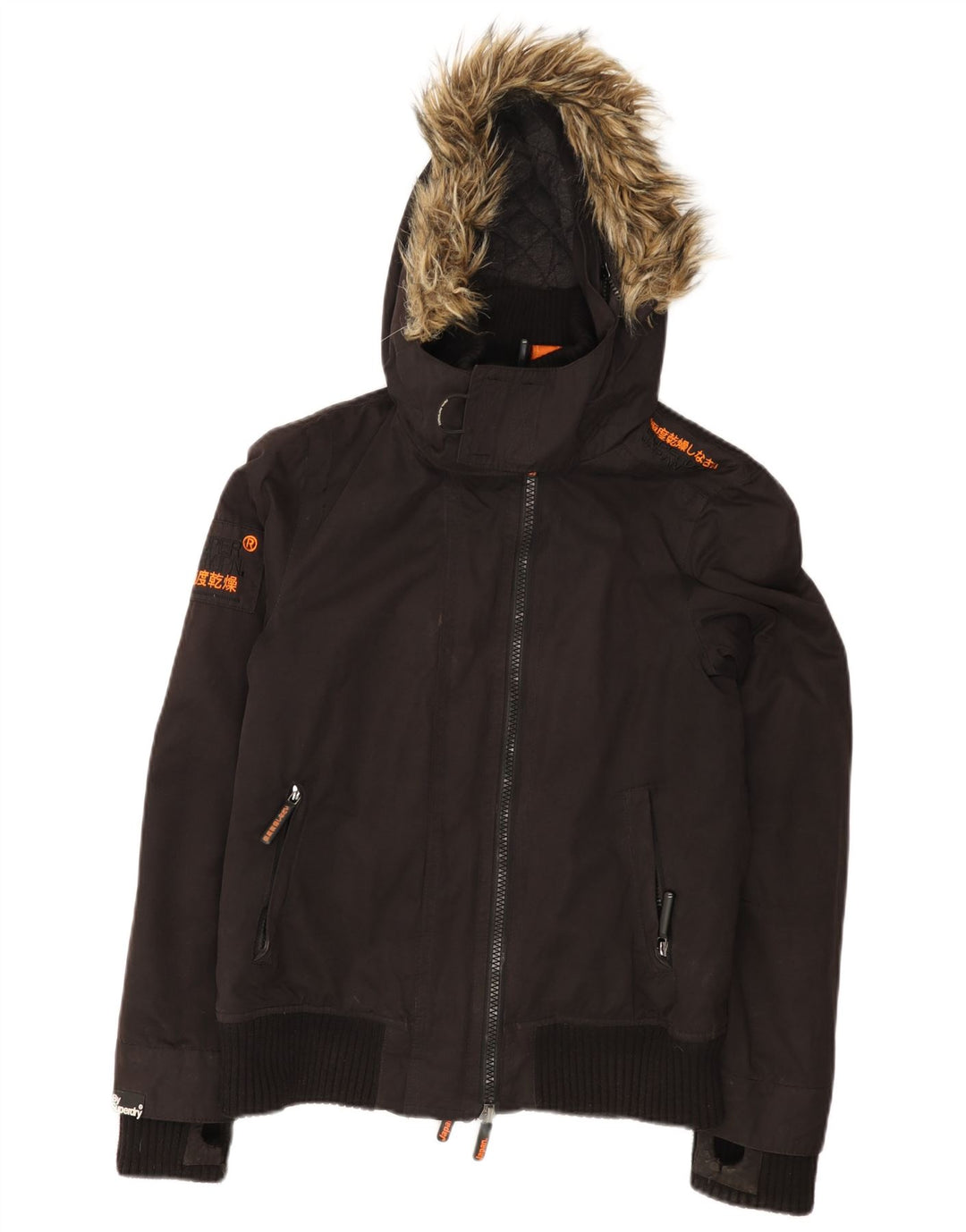 Damska kurtka wiatrówka z kapturem Superdry The Windbomber UK 14, średnia czarna