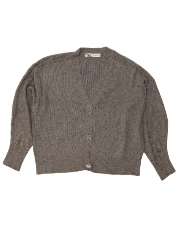 Damski sweter o luźnym kroju Zara Crop Cardigan UK 14 Średni szary wiskoza