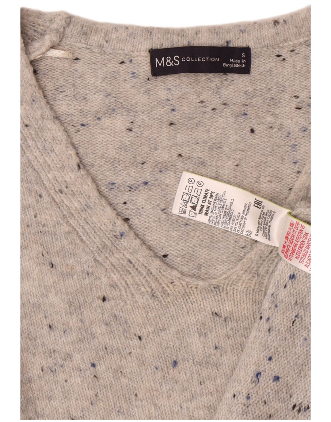 Marks & Spencer Damski sweter z dekoltem w kształcie litery V, UK 10, mały, szary, nakrapiany