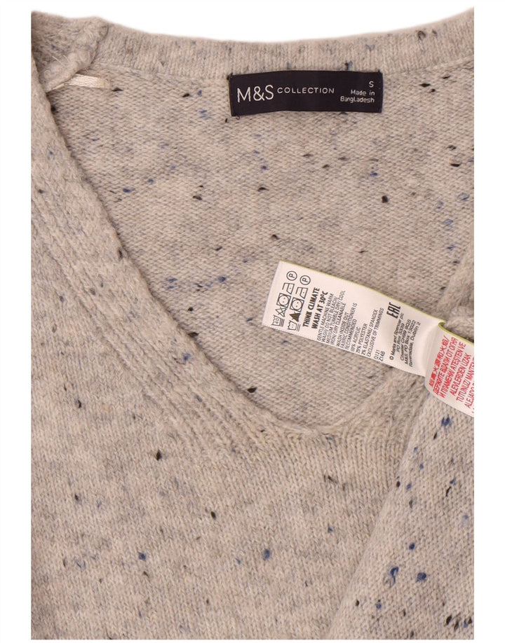 Marks & Spencer Damski sweter z dekoltem w kształcie litery V, UK 10, mały, szary, nakrapiany