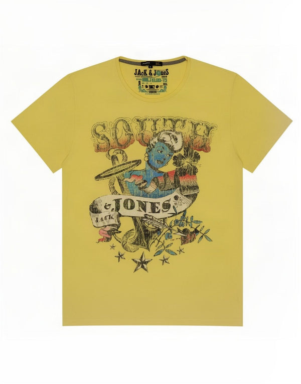 Jack & Jones Mens Graphic T-Shirt Top XL Yellow