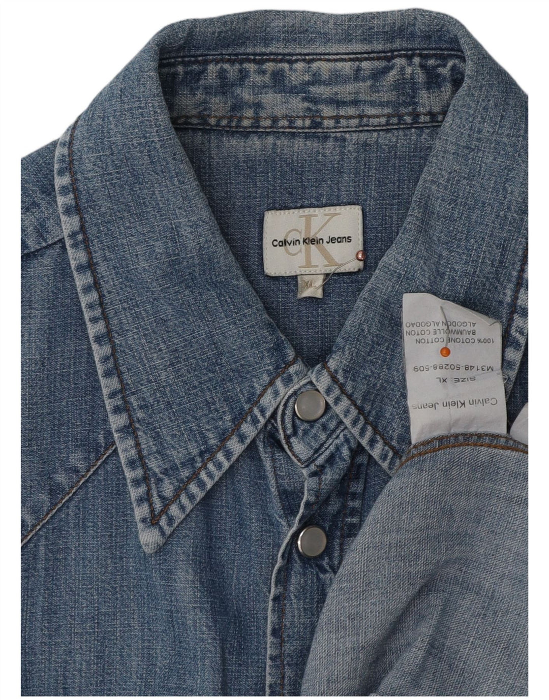 Damska koszula dżinsowa z krótkim rękawem Calvin Klein Jeans UK 18 XL, niebieska, bawełniana