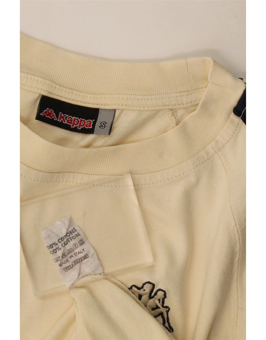 Męski T-shirt z grafiką KAPPA, mały, beżowy, bawełniany blok kolorów