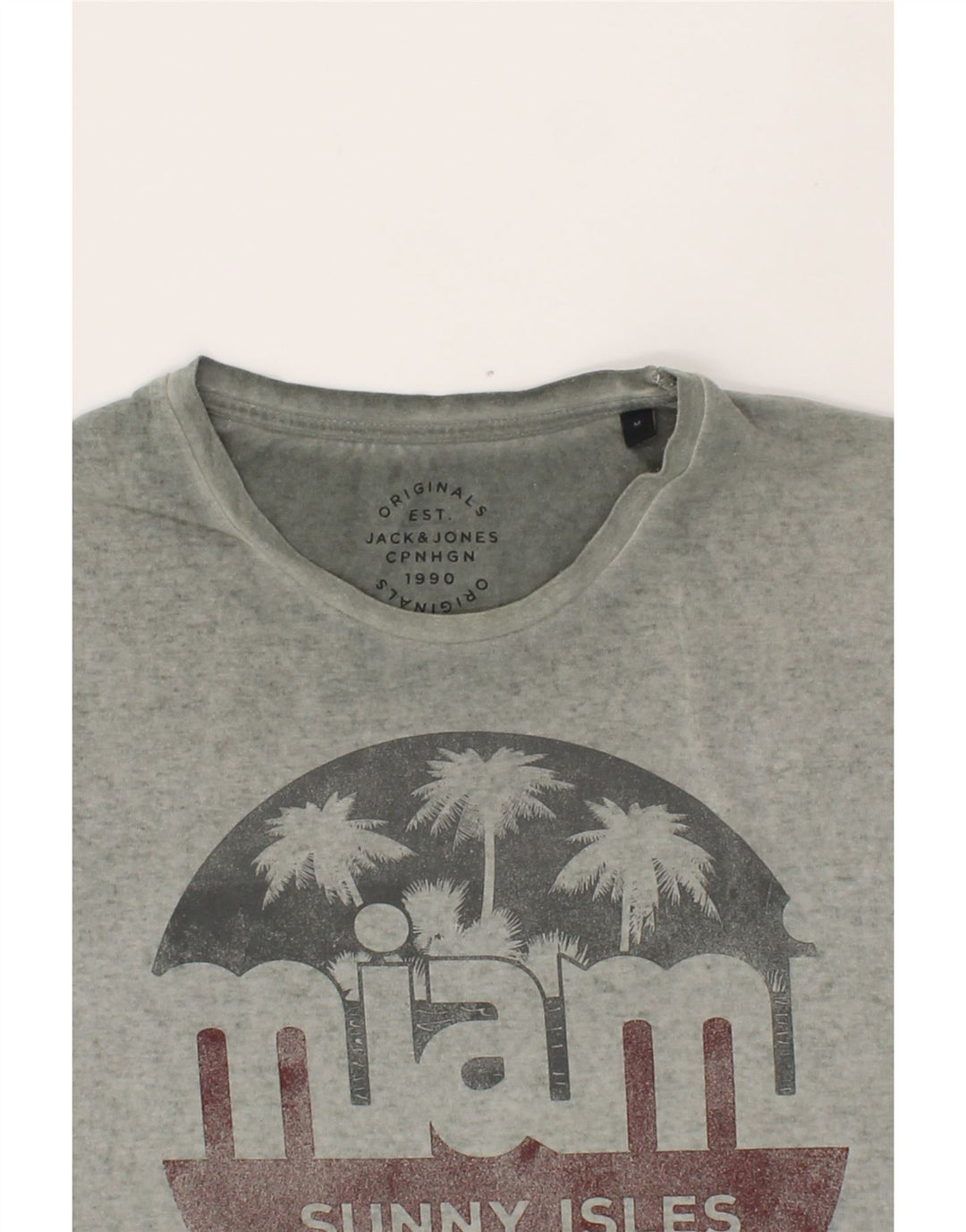 JACK & JONES Mens Miami Graphic T-Shirt Top Medium Grey Cotton Vintage Jack & Jones and Second-Hand Jack & Jones from Messina Hembry 