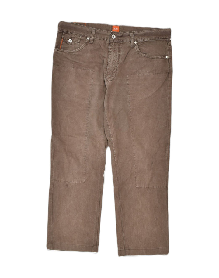 HUGO BOSS Mens Straight Casual Trousers W35 L26 Brown Cotton | Vintage Hugo Boss | Thrift | Second-Hand Hugo Boss | Used Clothing | Messina Hembry 