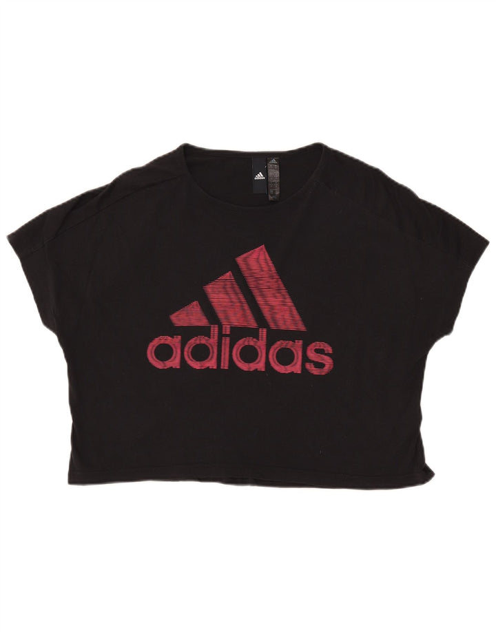 Damska koszulka ADIDAS Crop Graphic Top UK 12/14 Średnia czarna bawełna