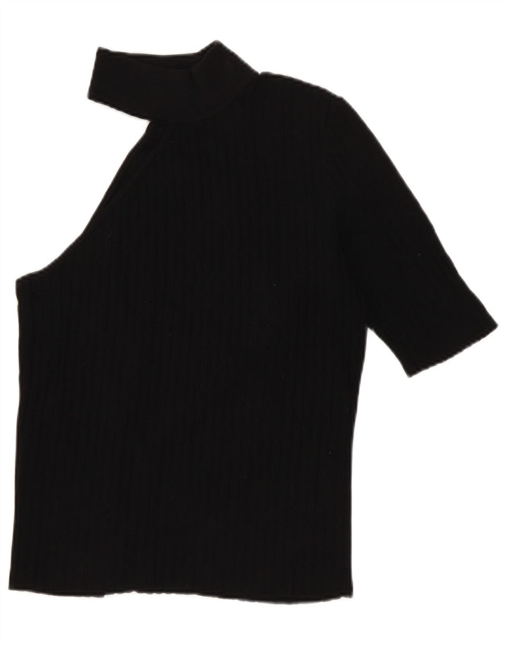 Krótki top damski Zara na jedno ramię UK 12, średni czarny nylon