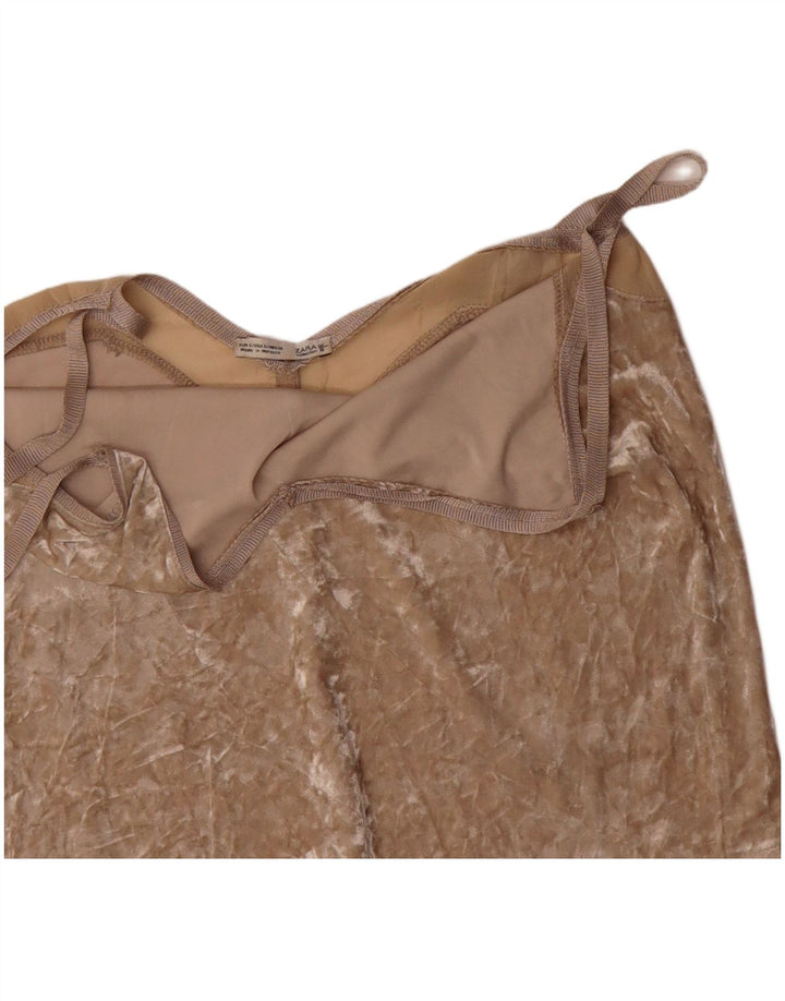 ZARA Womens Velvet Cami Top UK 10 Small Beige