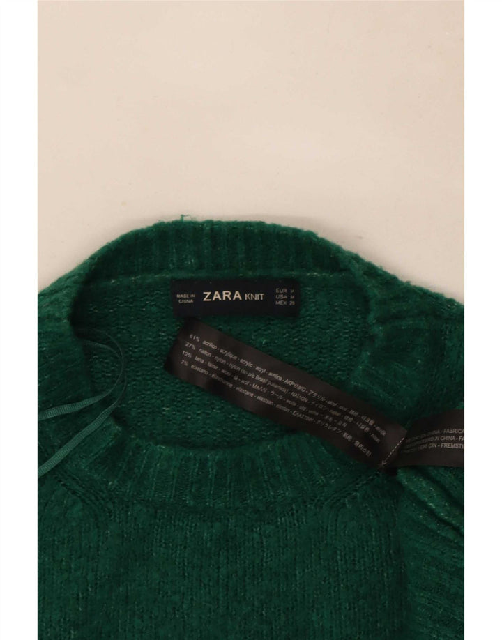 Sweter damski Zara z okrągłym dekoltem UK 14, średni zielony akryl