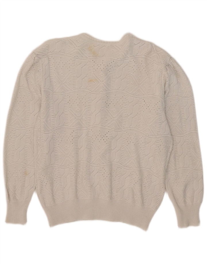 Vintage damski sweter zapinany na guziki IT 42 średni biały akryl