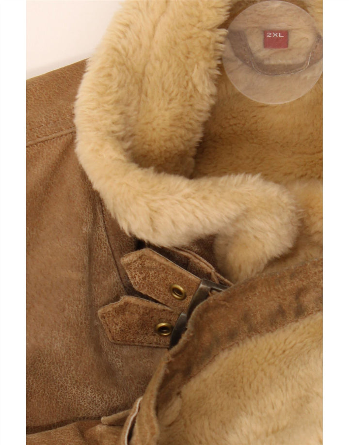 Męska kurtka shearling MONTGOMERY UK 44 2XL brązowa skóra