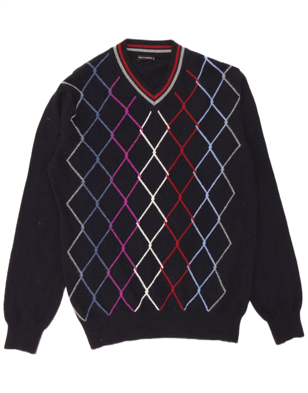 Męski sweter Best Company z dekoltem w kształcie litery V, średni granatowy Argyle/Diament