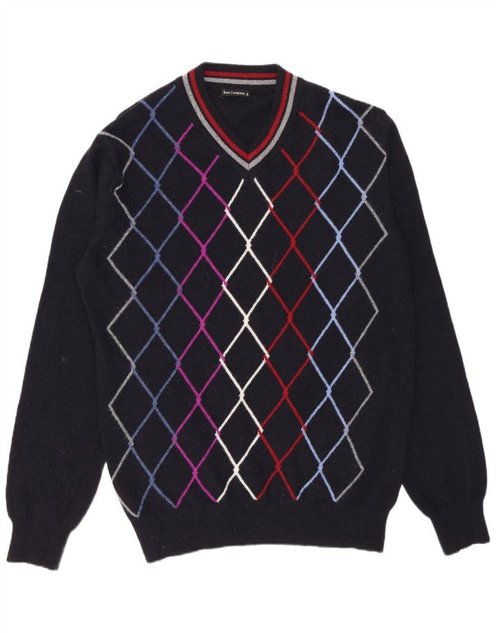 Męski sweter Best Company z dekoltem w kształcie litery V, średni granatowy Argyle/Diament