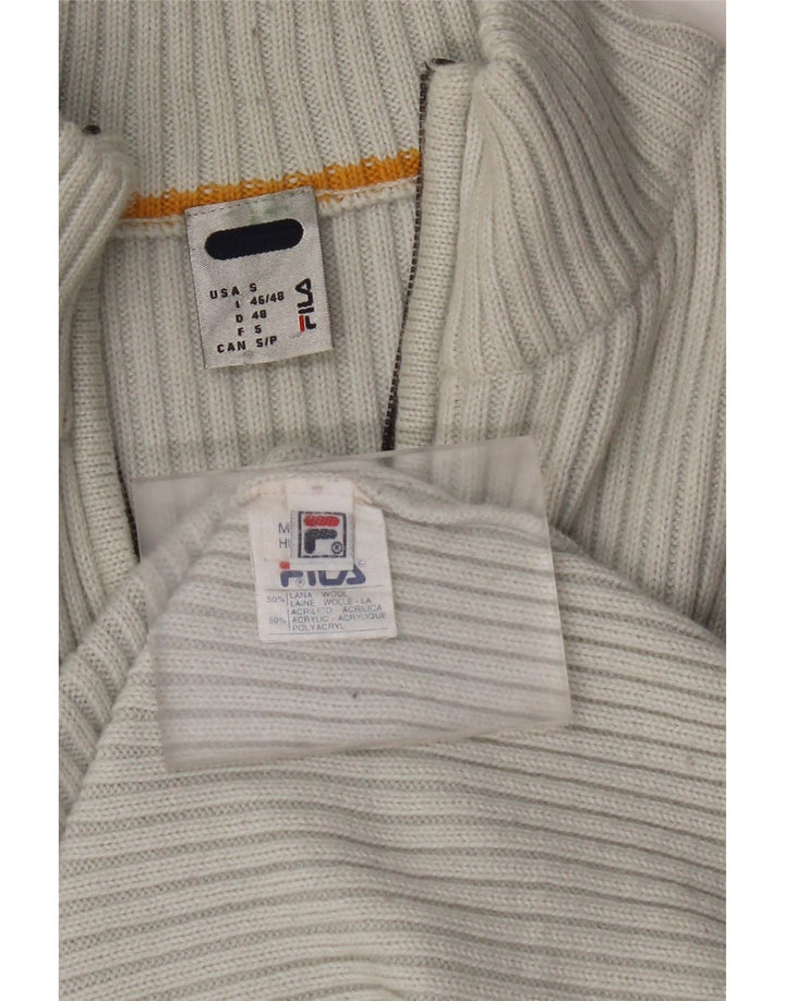 FILA Damski sweter z zamkiem błyskawicznym UK 10, wełniany w małe szare paski