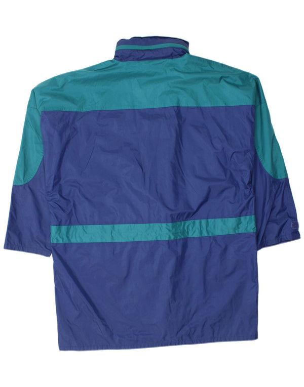 Męska kurtka przeciwdeszczowa z kapturem w stylu vintage UK 40, duży niebieski nylon w blokach kolorów