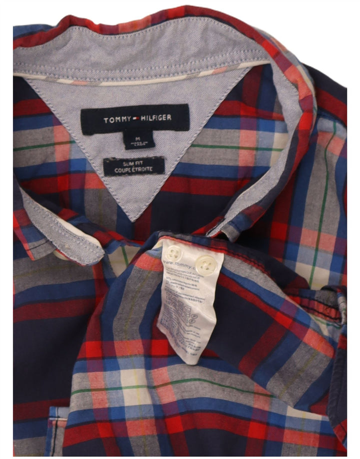 Męska koszula slim fit z krótkim rękawem Tommy Hilfiger w średnią granatową kratkę