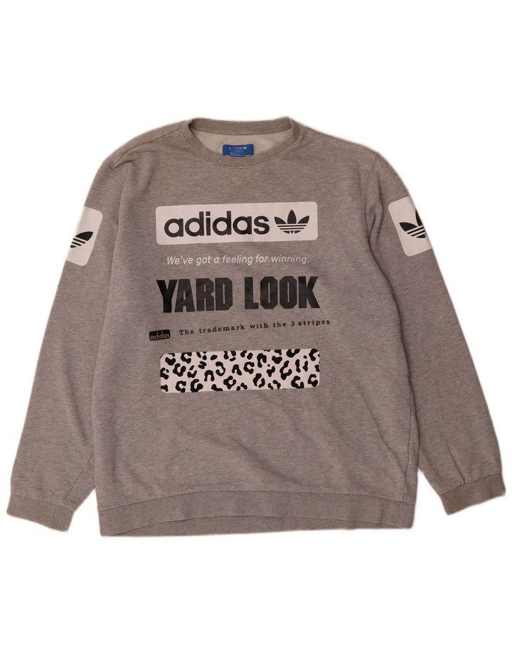 Męska bluza z grafiką ADIDAS, duża, szara, bawełniana