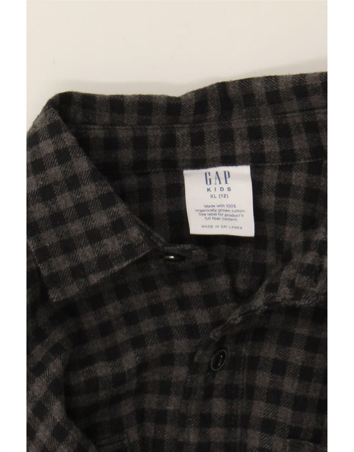 GAP Boys Flannel Shirt 11-12 Years XL Grey Gingham Cotton Vintage Gap and Second-Hand Gap from Messina Hembry 
