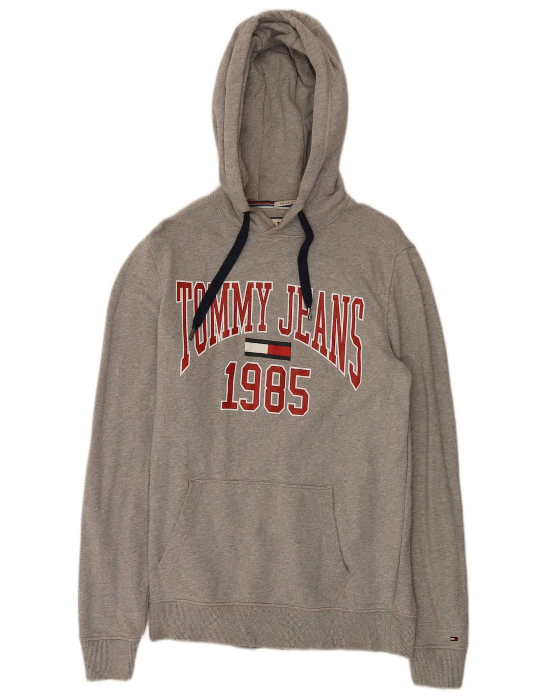 Męski sweter z kapturem Tommy Hilfiger z grafiką o regularnym kroju, średnioszary, bawełniany