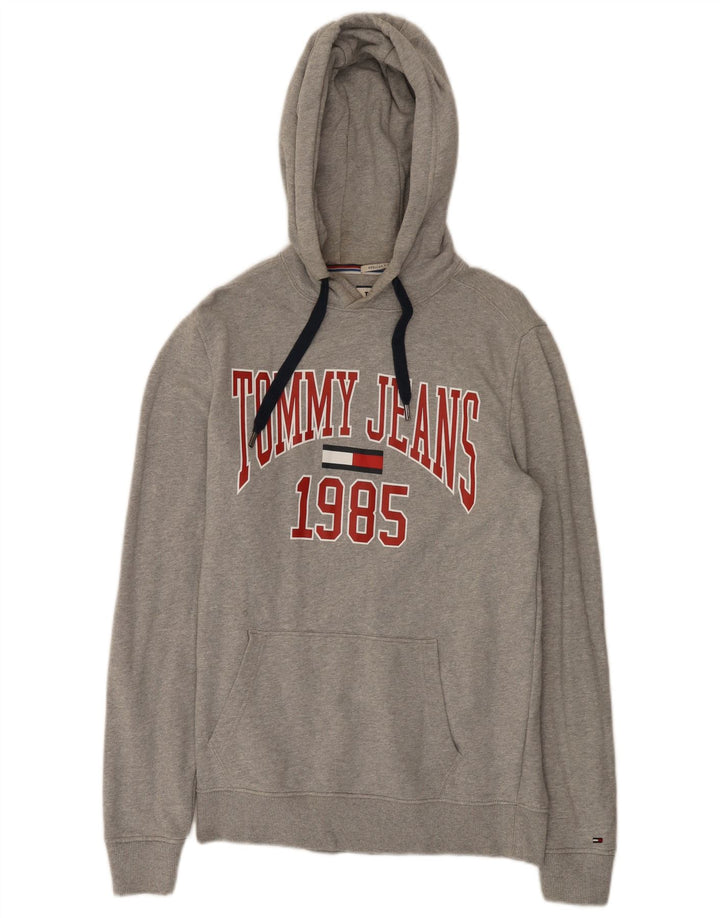 Męski sweter z kapturem Tommy Hilfiger z grafiką o regularnym kroju, średnioszary, bawełniany