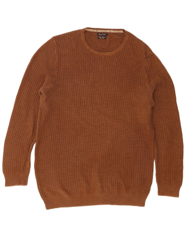 Męski sweter Massimo Dutti z okrągłym dekoltem, duży, brązowy, bawełniany