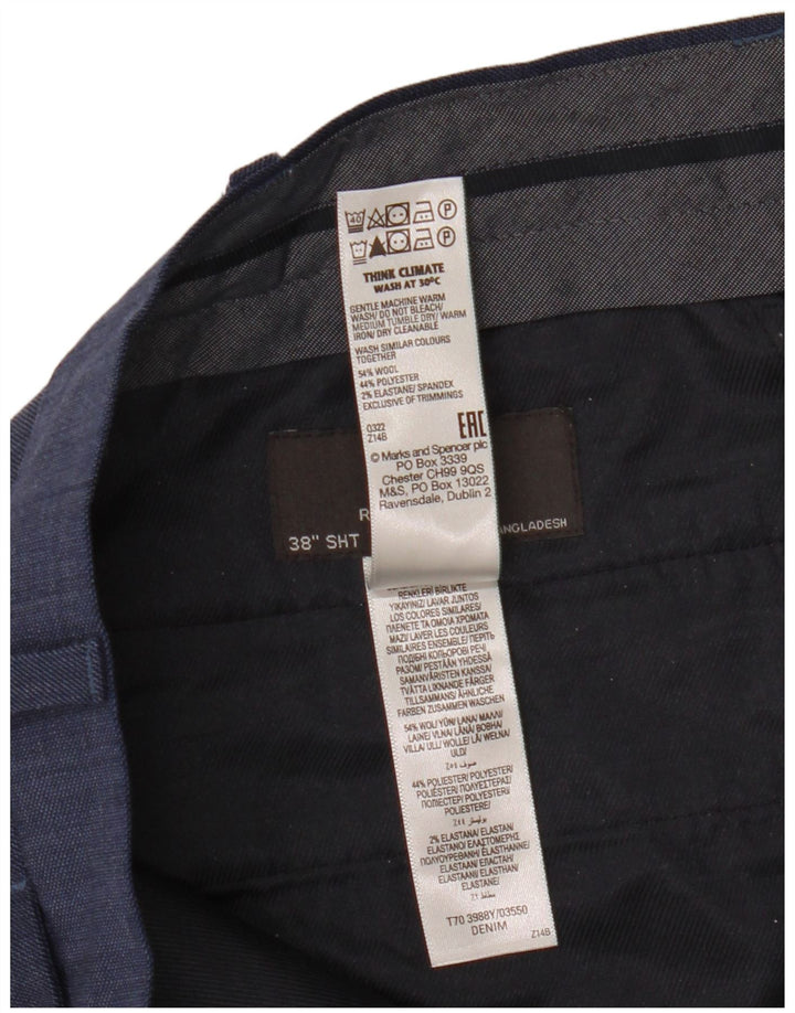 Męskie spodnie garniturowe Marks & Spencer o regularnym kroju W38 L29 Niebieska wełna