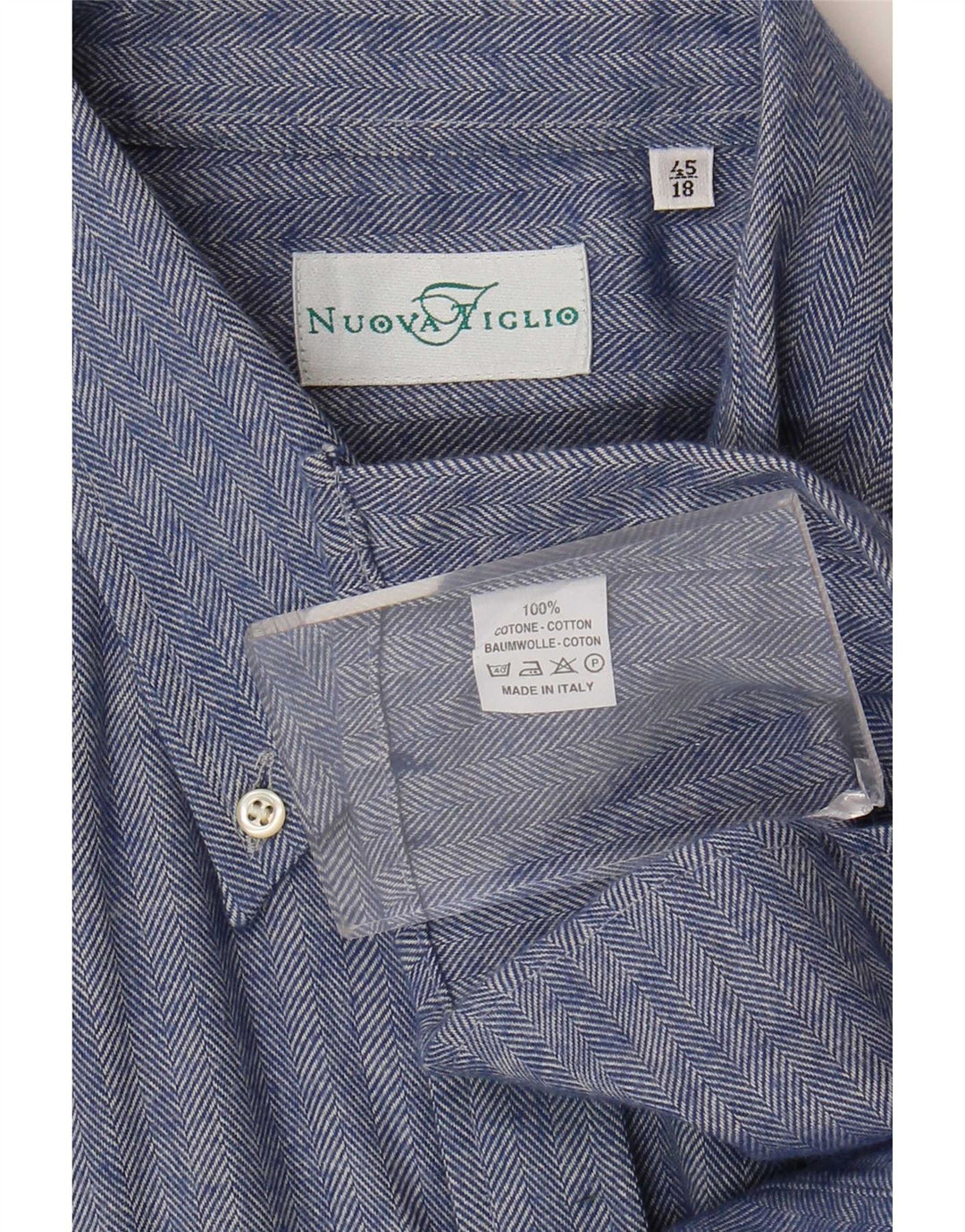 Koszula męska w stylu vintage, rozmiar 45 18 2XL, granatowa, bawełniana w jodełkę
