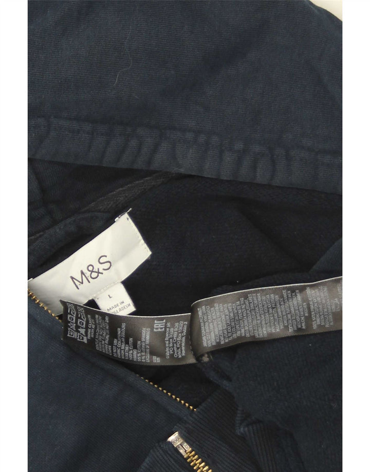 Marks & Spencer Męski sweter z kapturem i zamkiem błyskawicznym, duży, granatowy, bawełniany