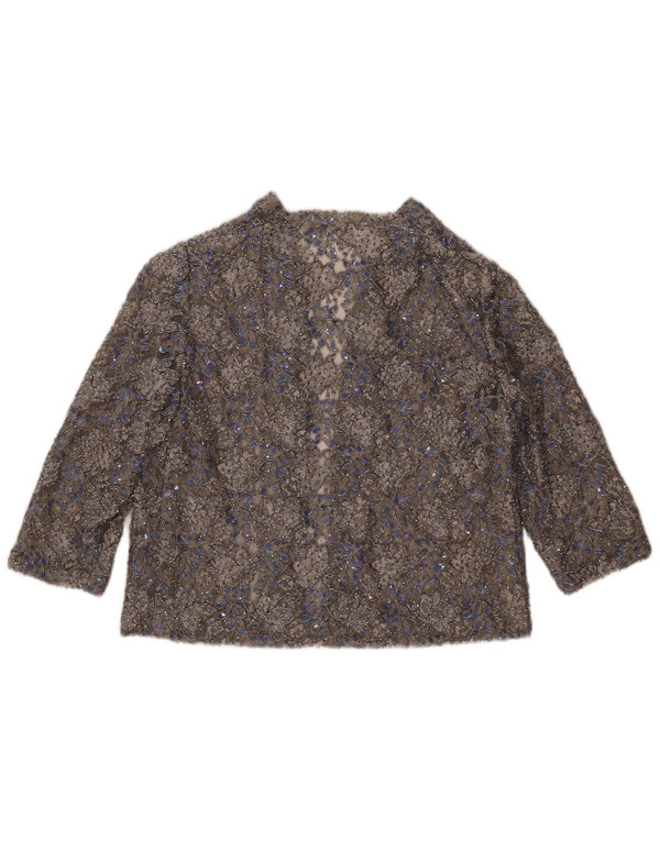 Koronkowy damski kardigan w stylu vintage, UK 16, średnio szary, kwiatowy