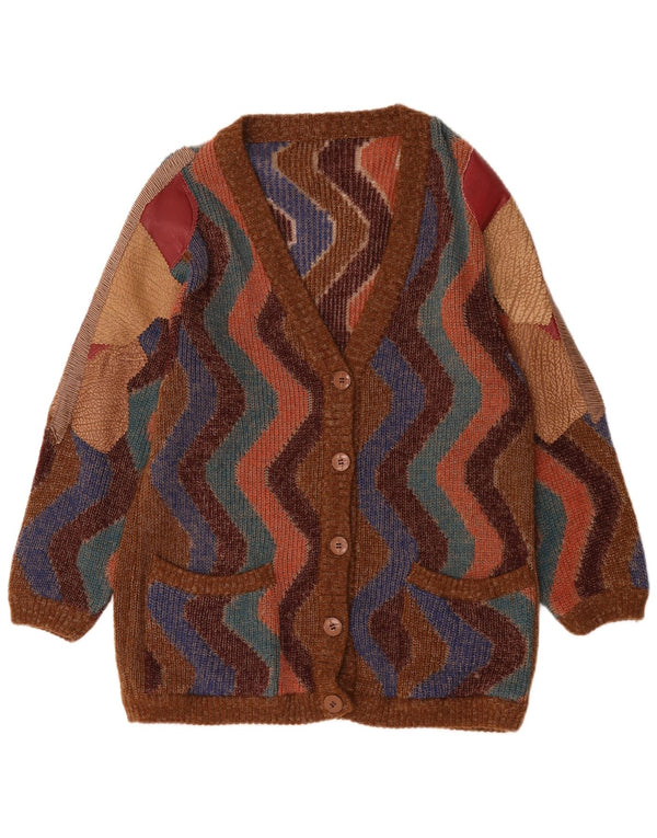 Sweter damski w stylu vintage, UK 18 XL, brązowa wełna z blokami kolorów