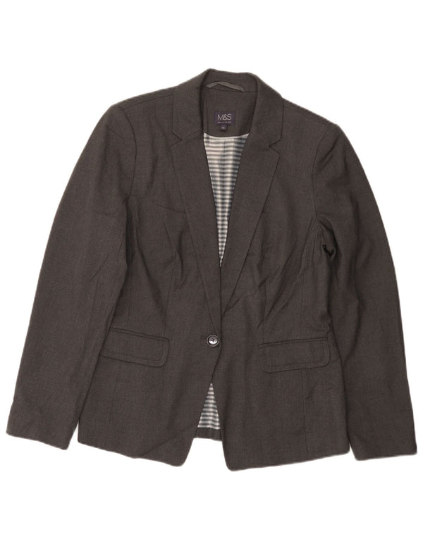 Marks & Spencer Womens 1 Button Blazer Jacket UK 12 Medium  Grey Polyester