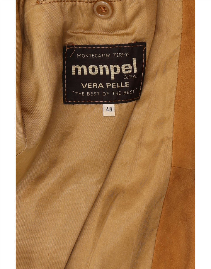 MONPEL Mens Suede Bomber Jacket IT 48 Medium Beige Leather