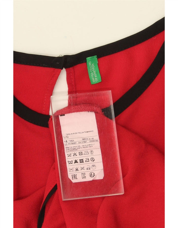 BENETTON Womens Long Sleeve Blouse Top UK 16 Large Red Viscose