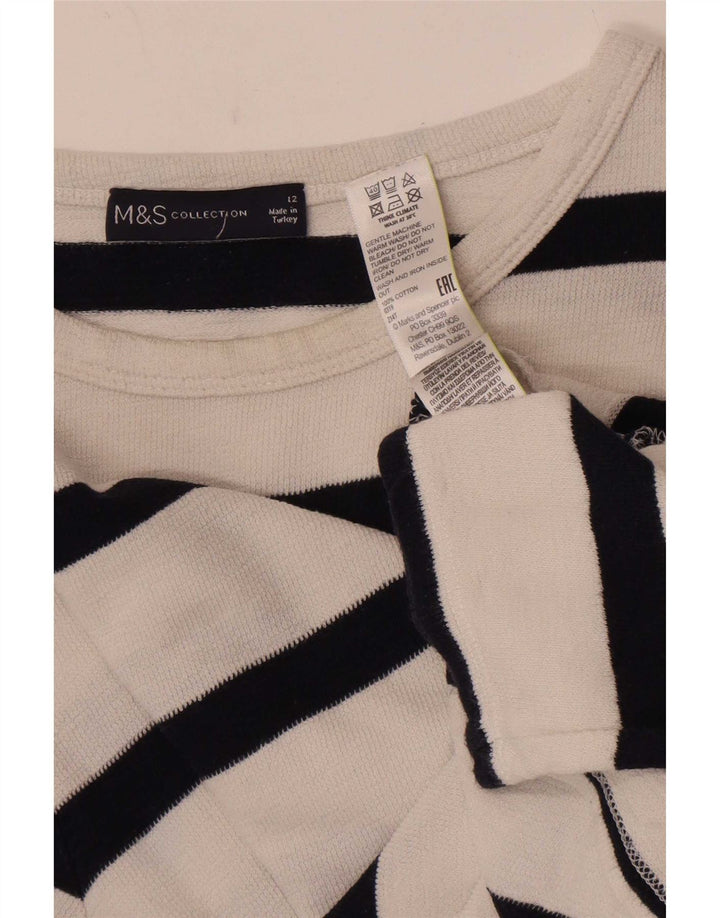 Marks & Spencer Damski top z długim rękawem, UK 12, średni, biały, bawełniany w paski