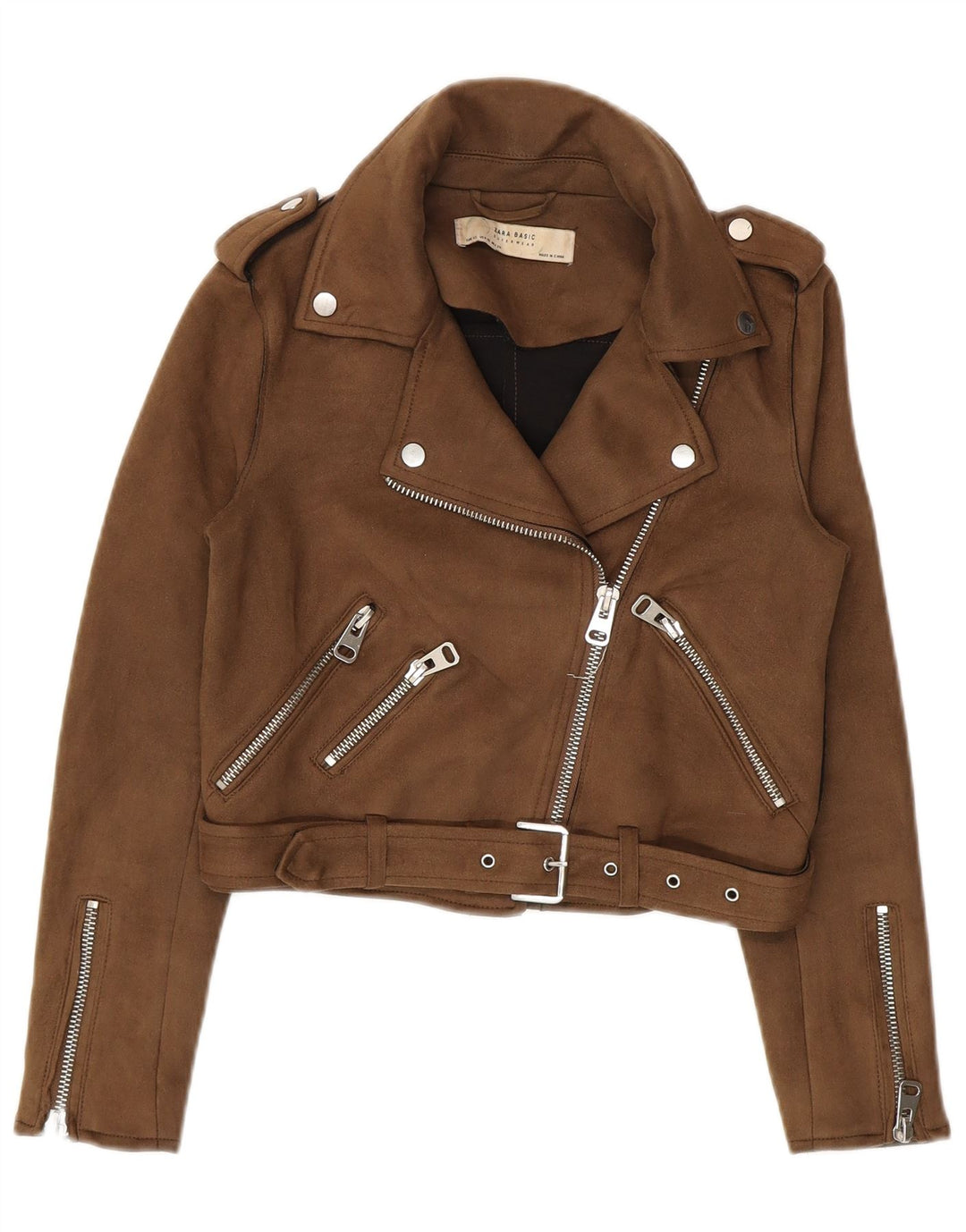 Damska kurtka motocyklowa Zara Crop UK 6 XS brązowa