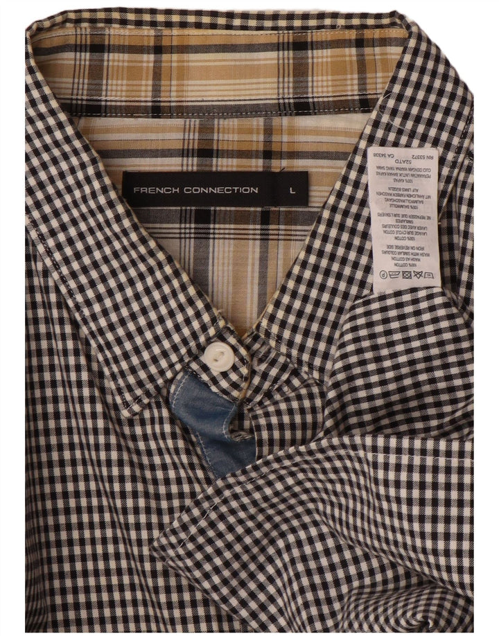 Koszula męska FRENCH CONNECTION, duża, czarna, bawełniana w kratkę