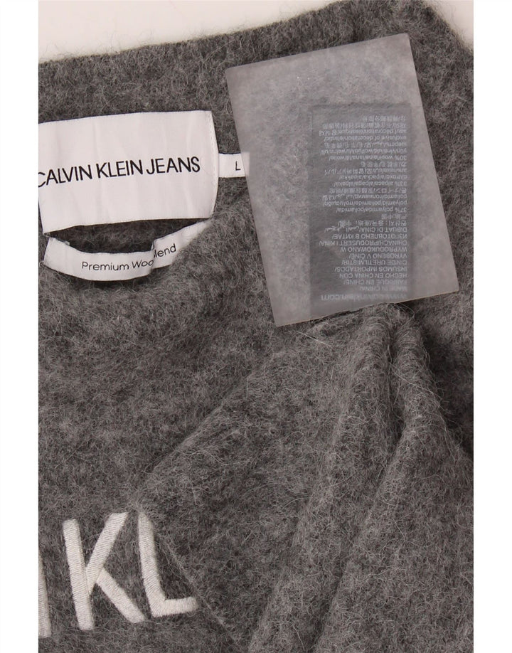 Dziewczęcy sweter z okrągłym dekoltem Calvin Klein 9-10 lat, duży, szary, poliamid