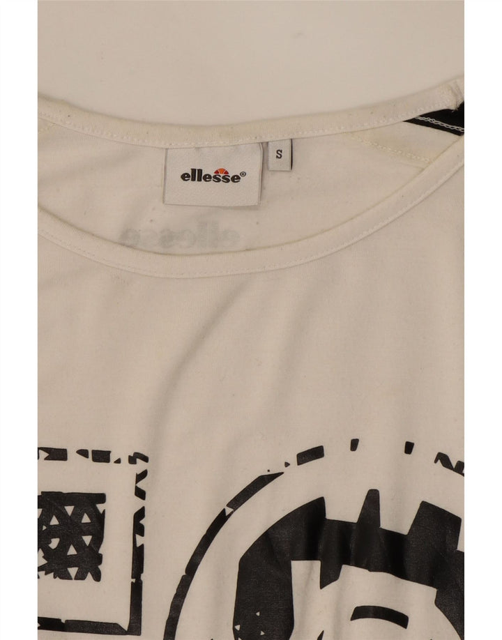 ELLESSE Mens Graphic Top Long Sleeve Small White Colourblock Vintage Ellesse and Second-Hand Ellesse from Messina Hembry 