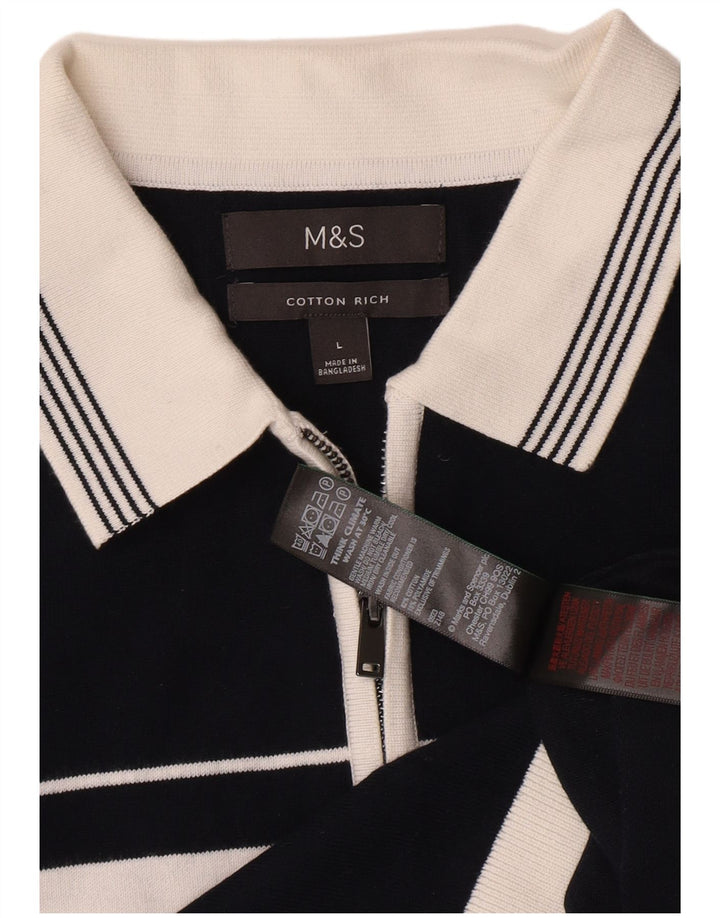 Męska koszulka polo Marks & Spencer, duża, bawełniana w granatowe paski