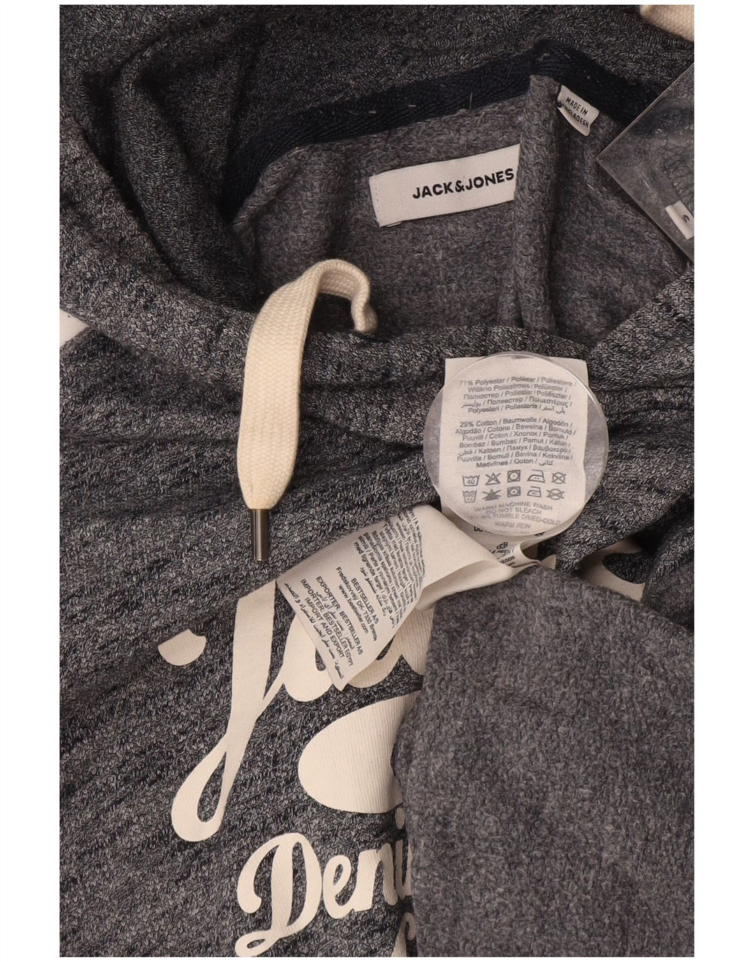 JACK & JONES Męski sweter z kapturem i grafiką, mały, granatowy, bawełniany w cętki