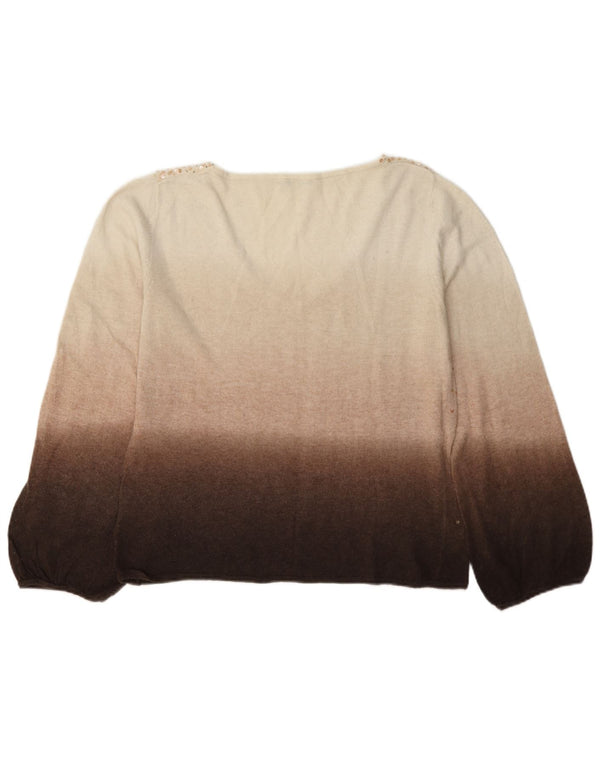 Marella Damski sweter z dekoltem w kształcie litery V, UK 20 2XL, beżowy, blok kolorów