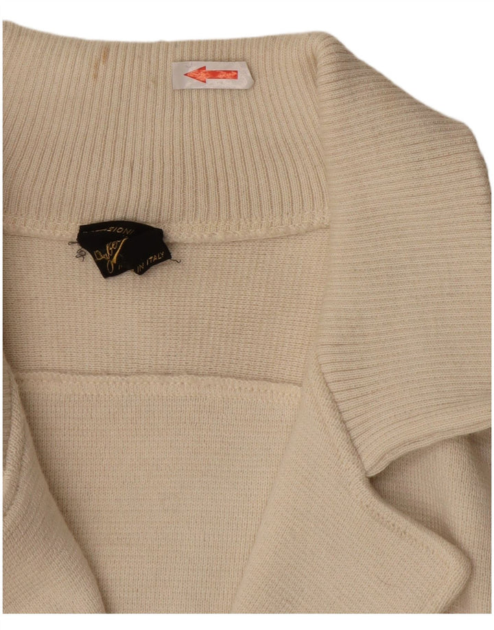 Męski sweter rozpinany VINTAGE Średni biały wełniany blok kolorów