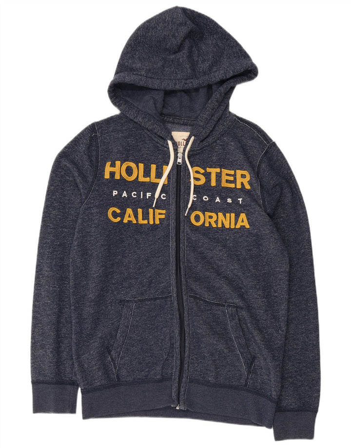 HOLLISTER Męski sweter z kapturem i zamkiem błyskawicznym, mały, granatowy, bawełniany w cętki