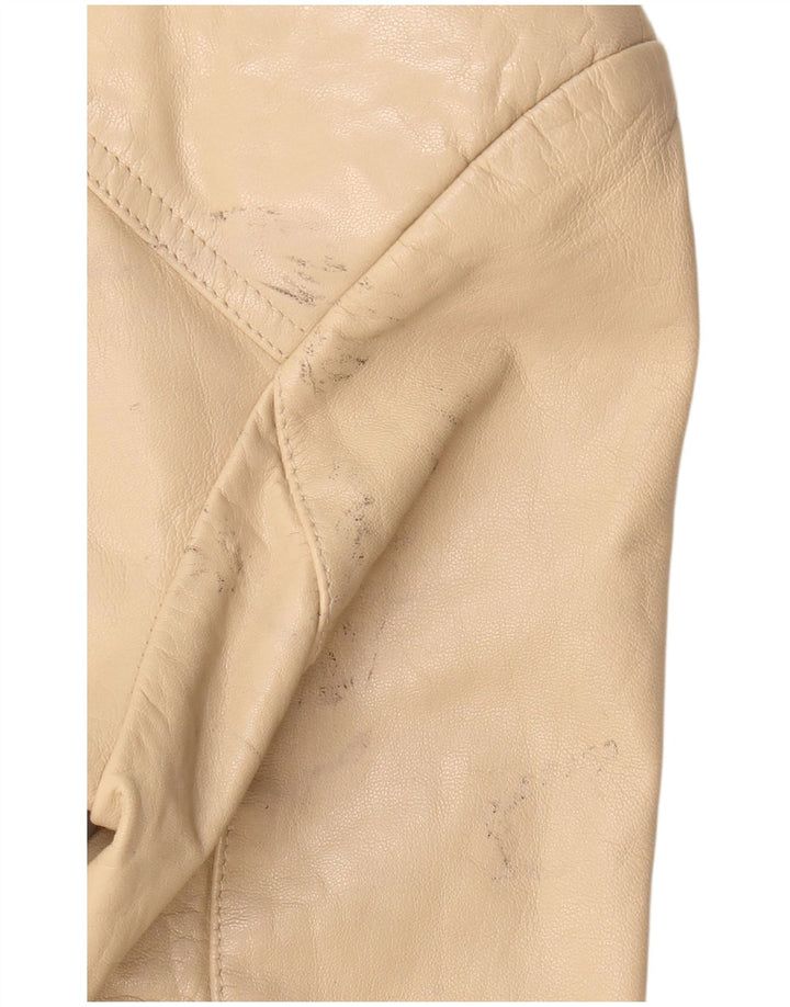 VINTAGE Damska skórzana marynarka zapinana na 4 guziki IT 36 XS Beżowa skóra