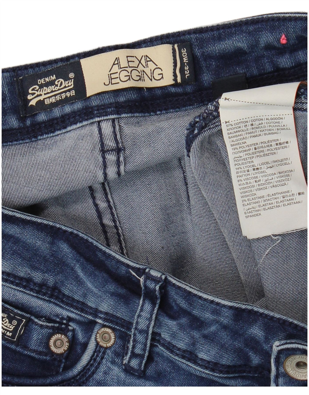 SUPERDRY Damskie jeansy Alexia Jegging W30 L32 Niebieskie bawełniane