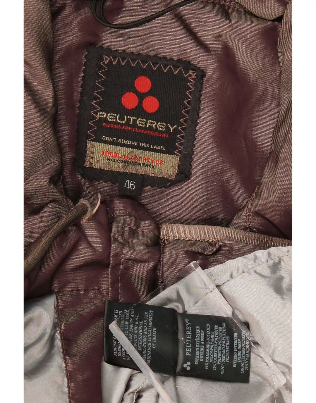 PEUTEREY Womens Padded Jacket IT 46 Large Brown Polyamide