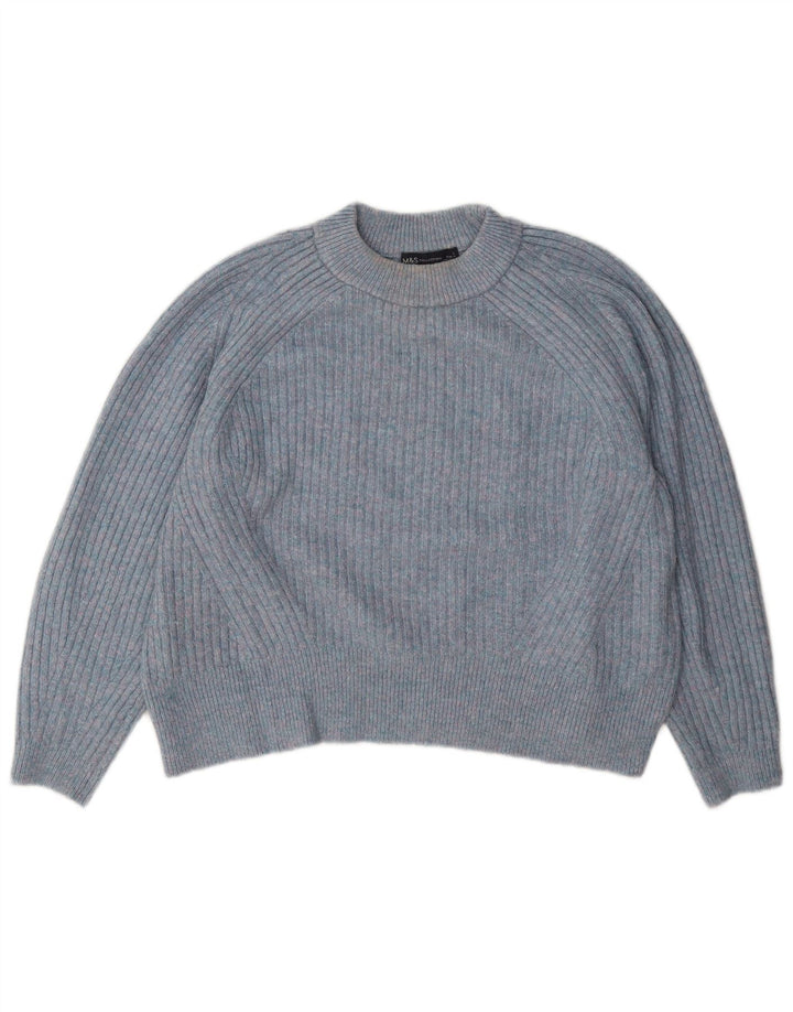 Marks & Spencer Damski sweter z golfem UK 14, duży, niebieski, nakrapiany